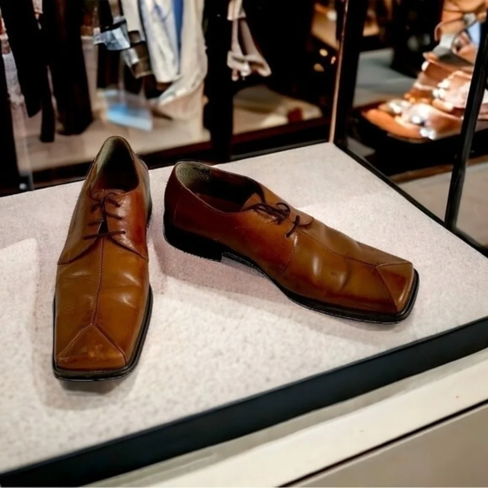 Stacy Adams Brown Leather Oxford Split Cap Toe Lace Up Dress Shoes Men Size 12